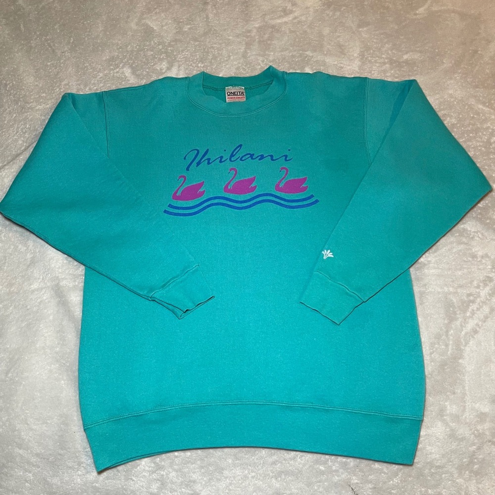 Vintage Oneita Sweatshirt Mens Large Teal Power-Sweats Ihilani Resort Hawaii USA